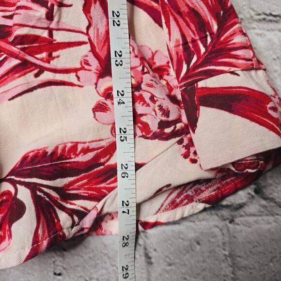 Japna Red Tropical Floral Print Ruffle Accent Romper New Size Small - Picture 10 of 10